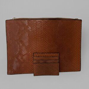 NWOT Brown Clutch PU Leather Snakeskin with Card Holder